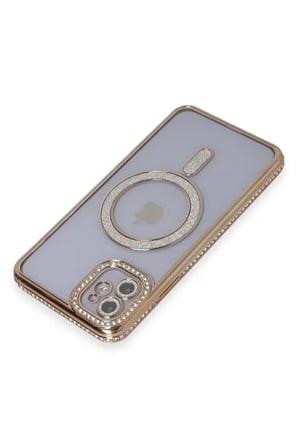 Newface Apple iPhone 11 Kılıf Joke Simli Magneticsafe Kılıf - Gold