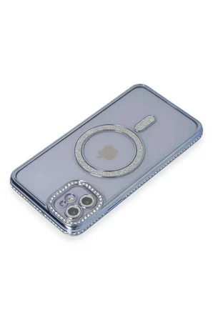 Newface Apple iPhone 11 Kılıf Joke Simli Magneticsafe Kılıf - Mavi
