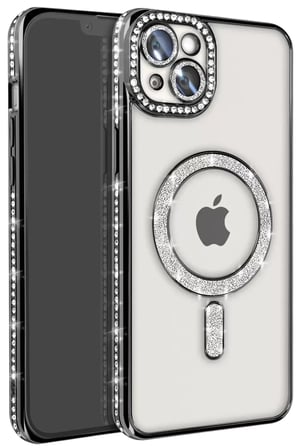 Newface Apple iPhone 15 Kılıf Joke Simli Magneticsafe Kılıf - Siyah