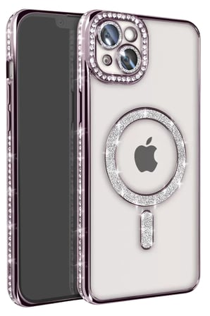 Newface Apple iPhone 15 Kılıf Joke Simli Magneticsafe Kılıf - Derin Mor