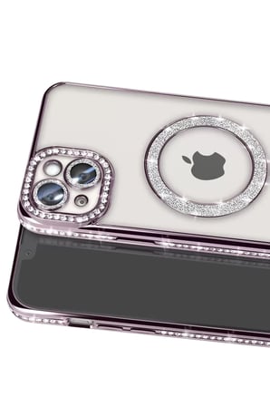 Newface Apple iPhone 15 Kılıf Joke Simli Magneticsafe Kılıf - Derin Mor