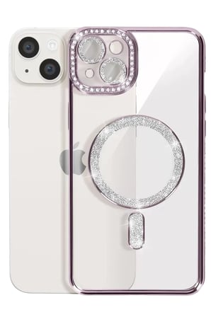 Newface Apple iPhone 15 Kılıf Joke Simli Magneticsafe Kılıf - Derin Mor