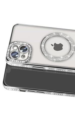 Newface Apple iPhone 15 Kılıf Joke Simli Magneticsafe Kılıf - Gümüş