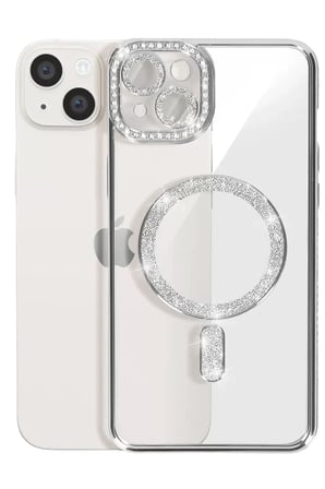 Newface Apple iPhone 15 Kılıf Joke Simli Magneticsafe Kılıf - Gümüş