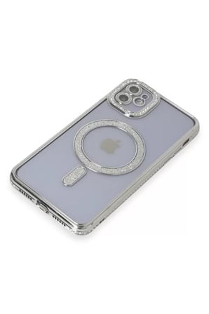 Newface Apple iPhone 11 Kılıf Joke Simli Magneticsafe Kılıf - Gümüş