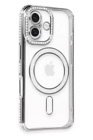 Newface Apple iPhone 16 Kılıf Joke Simli Magneticsafe Kılıf - Gri