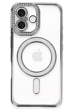 Newface Apple iPhone 16 Kılıf Joke Simli Magneticsafe Kılıf - Gri