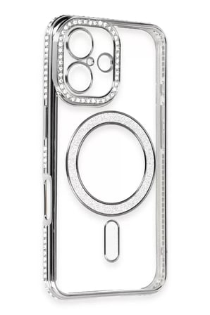 Newface Apple iPhone 16 Kılıf Joke Simli Magneticsafe Kılıf - Gri