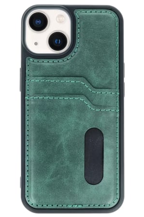 Newface Apple iPhone 15 Sara Kartvizitli Deri Kılıf - Yeşil