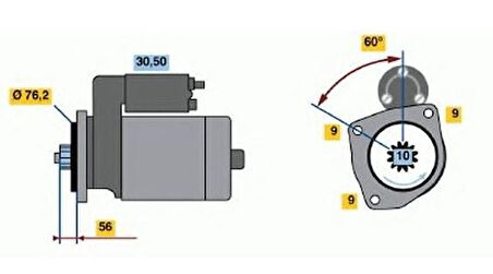 Kraftvoll 11010073 Mars Motoru 12V 10 Dış 2.0Kw Transporter T4 2.4 2.5Tdı 91>04 (Bosch Type)