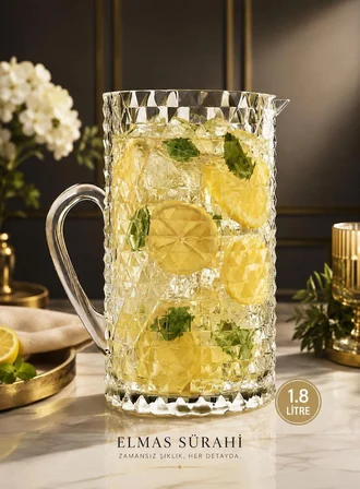 Elmas Desenli Cam Sürahi 1.8 Litre – Premium Kristal Görünümlü Meşrubat & Limonata Sürahisi KRW-28