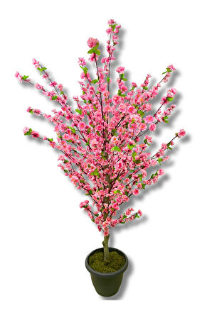 Kiraz Çiçek Pembe Bahar Dalı Yeşil Detaylı 180 Cm Üretim Saksısı