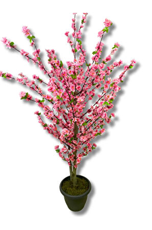 Kiraz Çiçek Pembe Bahar Dalı Yeşil Detaylı 180 Cm Üretim Saksısı