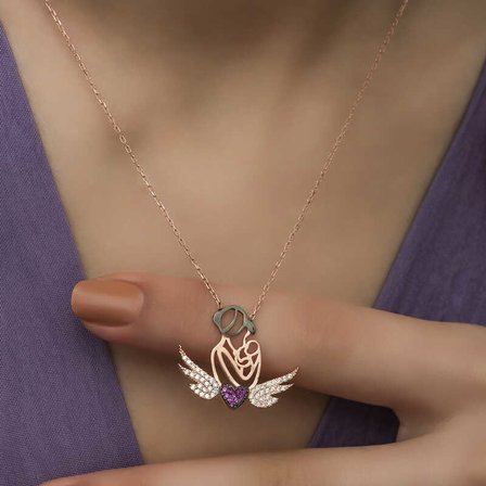 925 Ayar Gümüş Kalpli Anne Ve Çocuk Gümüş Kolye