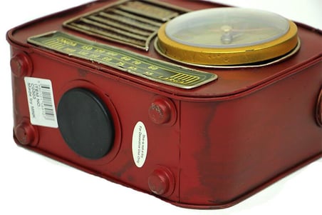 Dekoratif Metal Radyo Saatli Kumbara Vintage Biblo Hediyelik
