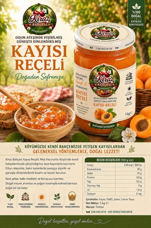 Kiraz Bahçesi Odun Ateşinde Pişirilmiş Kayısı Reçeli 1KG – Güneşte Dinlendirilmiş Doğal Köy Reçeli