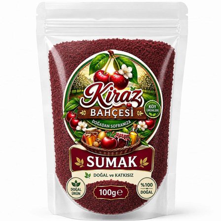 Kiraz Bahçesi Dibekte Dövülmüş Köy Sumağı – Mut Hacınuhlu Yaylalarından Doğal Sumak 100 G