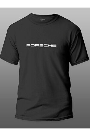 Baskılı Tişört , Porsche Araba Marka Tasarımlı Organik Unisex Siyah Kişiye Özel Baskılı Tişört