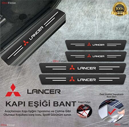 Mitsubishi Lancer Uyumlu Logolu Karbon Kapı Eşiği Koruyucu Bant Folyo 4'lü Set