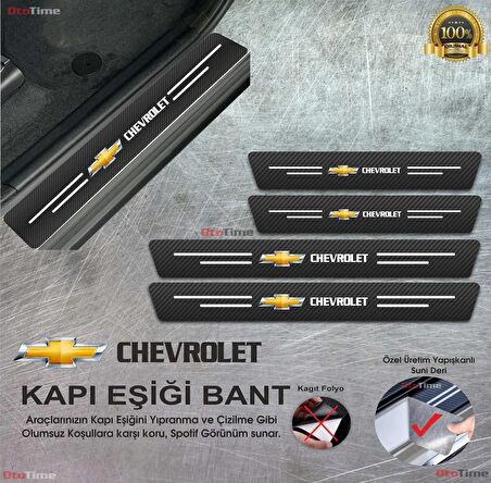 Chevrolet Logolu Karbon Kapı Eşiği Koruyucu Bant Folyo 4'lü Set