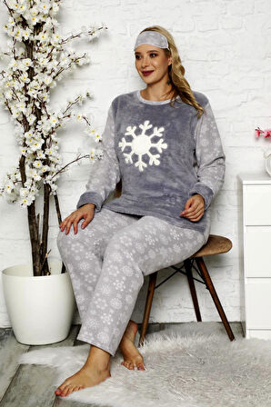 Nisanca Büyük Beden Kadın Polar Peluş Pijama Takımı