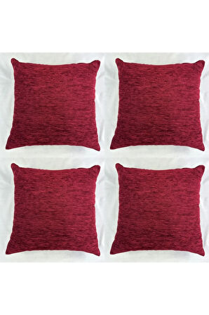Kırmızı Şönil Düz 4'lü Kırlent Kılıfı 40x40