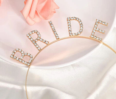 Leyloş Altın Gold Renk Bekarlığa Veda Kristal Taş Bride Tacı İthal