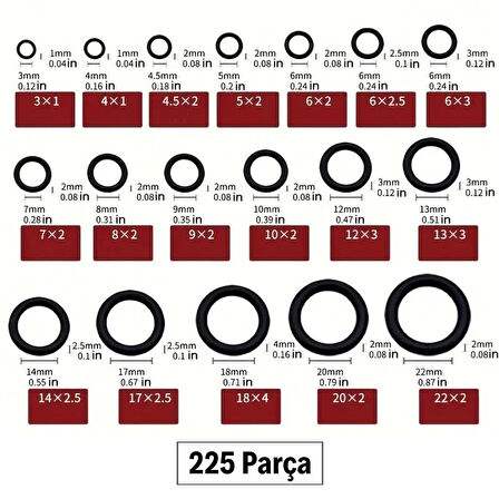 Buffer® 225 Parça Kauçuk Conta Seti ,kendiliğinden Saklama Kutulu O Halkası Seti