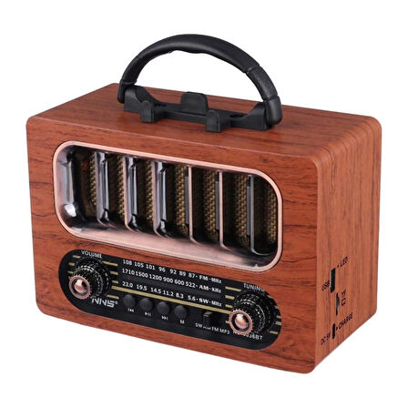 Buffer® Orta Boy Retro Ahşap Tasarım Bluetooth Hoparlörlü Radyo – Fm/am Destekli, Şarjlı Ve Taşınabiliri Radyo Ns-6636