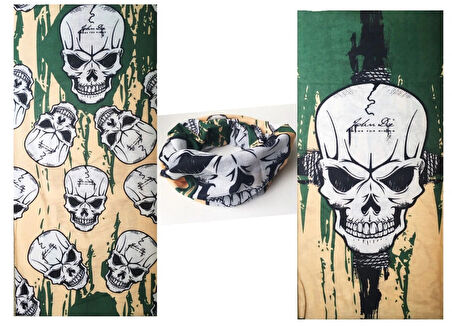 Leyloş Haki Kuru Kafa Baskılı Buff Bandana 25x48 Cm
