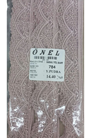 Dantel Polyester Sanal Tül Bant Y.pudra 14,40 Metre En 3 Cm On-784-pu