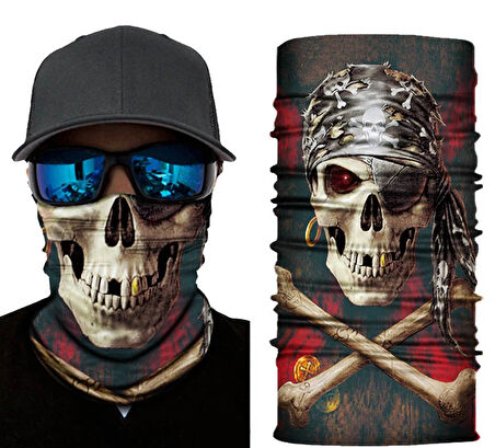 Leyloş Siyah Korsan Kafatası Baskılı Buff Bandana 30x48 Cm