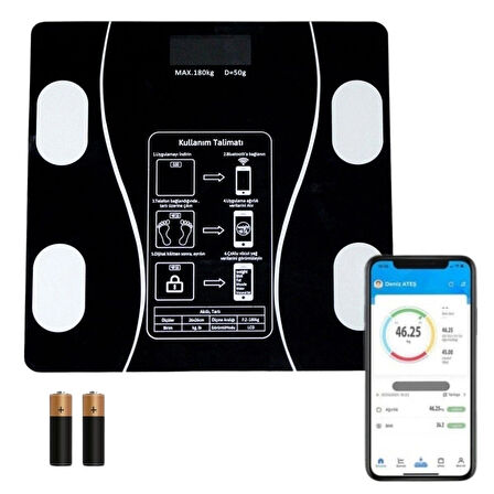 Buffer® Dijital Baskül Yağ Ölçer Fonksiyonlu Akıllı Baskül Bluetooth Bağlantılı Tartı