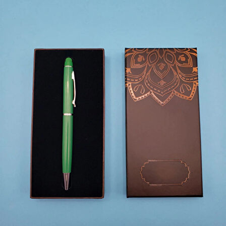 Leyloş Mandala Desenli Kutulu Yeşil Touchpen Tükenmez Kalem