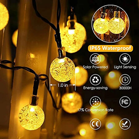 Leyloş 5 Metre Sarı Opak Solar Top Led Işık