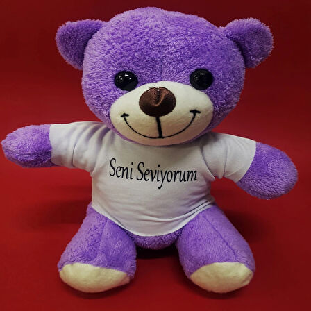 Leyloş Seni Seviyorum Tişörtlü Mor Peluş Ayıcık