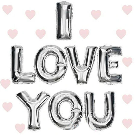 Leyloş I Love You Folyo Balon Gümüş Renk 35 Cm