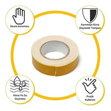 Buffer® Çok Amaçlı Tüm Yüzeylerde Kullanıma Uygun Beyaz Çift Taraflı Köpük Sünger Montaj Bant