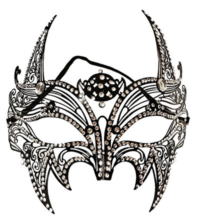 Leyloş Siyah Lazer Kesim Kristal Taşlı Metal Lüks Maske