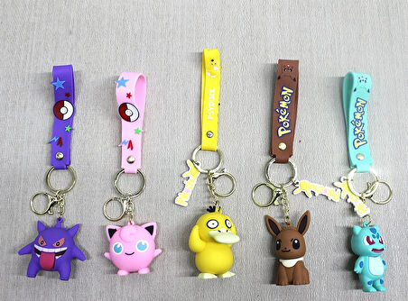 Leyloş Pokemon Serisi Karışık Karakterler Silikon Anahtarlık