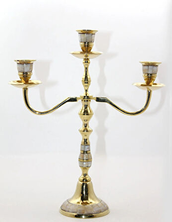 Leyloş Pirinç Sedefli 3'lü Şamdan Model 2