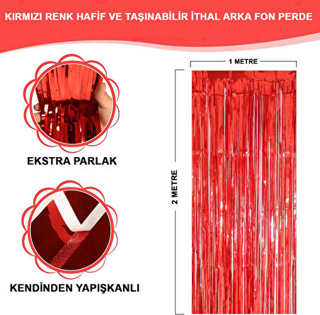 Leyloş Kırmızı Metalize Parlak Saçaklı Perde