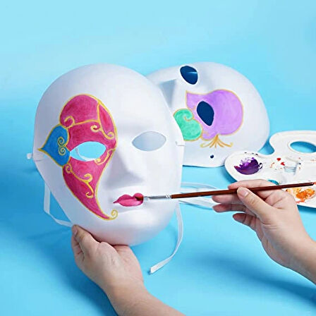 Leyloş Beyaz Renk Boyanabilir Anonim Tam Yüz Cosplay Maske 24x18 Cm