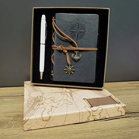Leyloş Gri Defter Ve Beyaz Kalem Kutulu Set