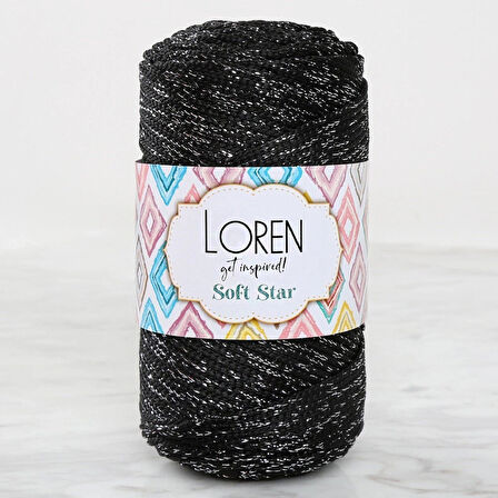 Loren Soft Star Makrome İpi Gümüş Simli Siyah Rm10