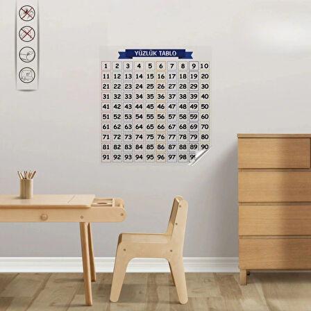 Buffer® Matematik Öğreten Yüzlük Tablo Duvarda İz Bırakmaz Akıllı Kağıt Yapışkansız Statik  60x60 Cm