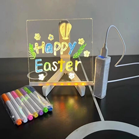 Buffer® Led Işıklı Kendiliğinden Renkli Fosforlu Kalemli Kare Yazı Panosu 20x20 Cm
