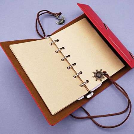 Leyloş Küçük Boy Pusula Baskılı Deri Defter