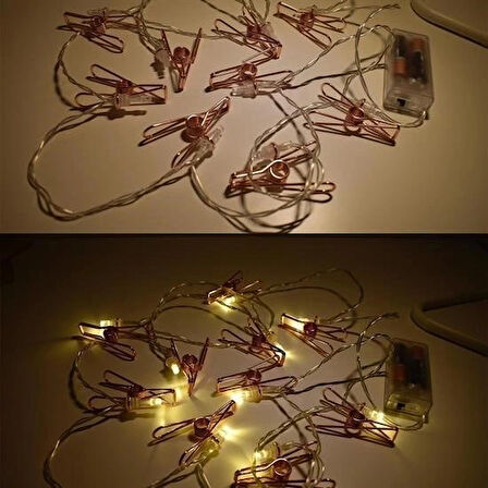 Buffer® Bakır Renkli Led Işıklı Fotoğraf Asma Işık Süsleme Mandalları