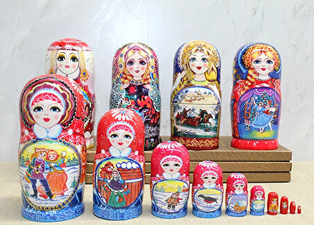 Leyloş 10'lu Ahşap Matruşka Seti